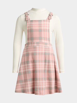 Exact Older Girl's Pink & Grey Check Pinafore & T-Shirt Set