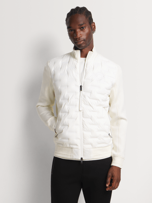 Fabiani Men's Ecru Quilted Funnel Neck Jacket
