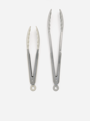 Jet Home Grey/Cream 2 Piece Tong Set