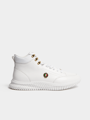 Fabiani Men's White Leather Ingot Detail High Top Sneakers