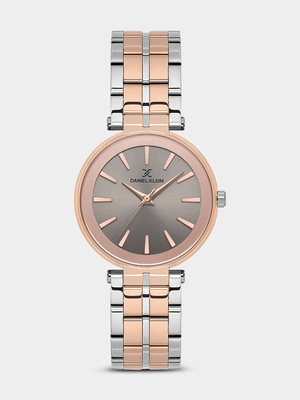 Daniel Klein Rose Plated Grey Dial Two-Tone Bracelet Watch