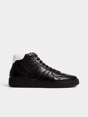 Fabiani Men's Black Patterned Stopstitch Detail Hi Top Sneakers