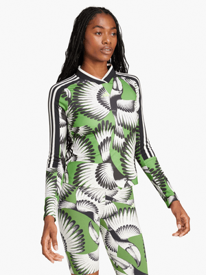 adidas X Farm Womens Cream White/Green/Black Top