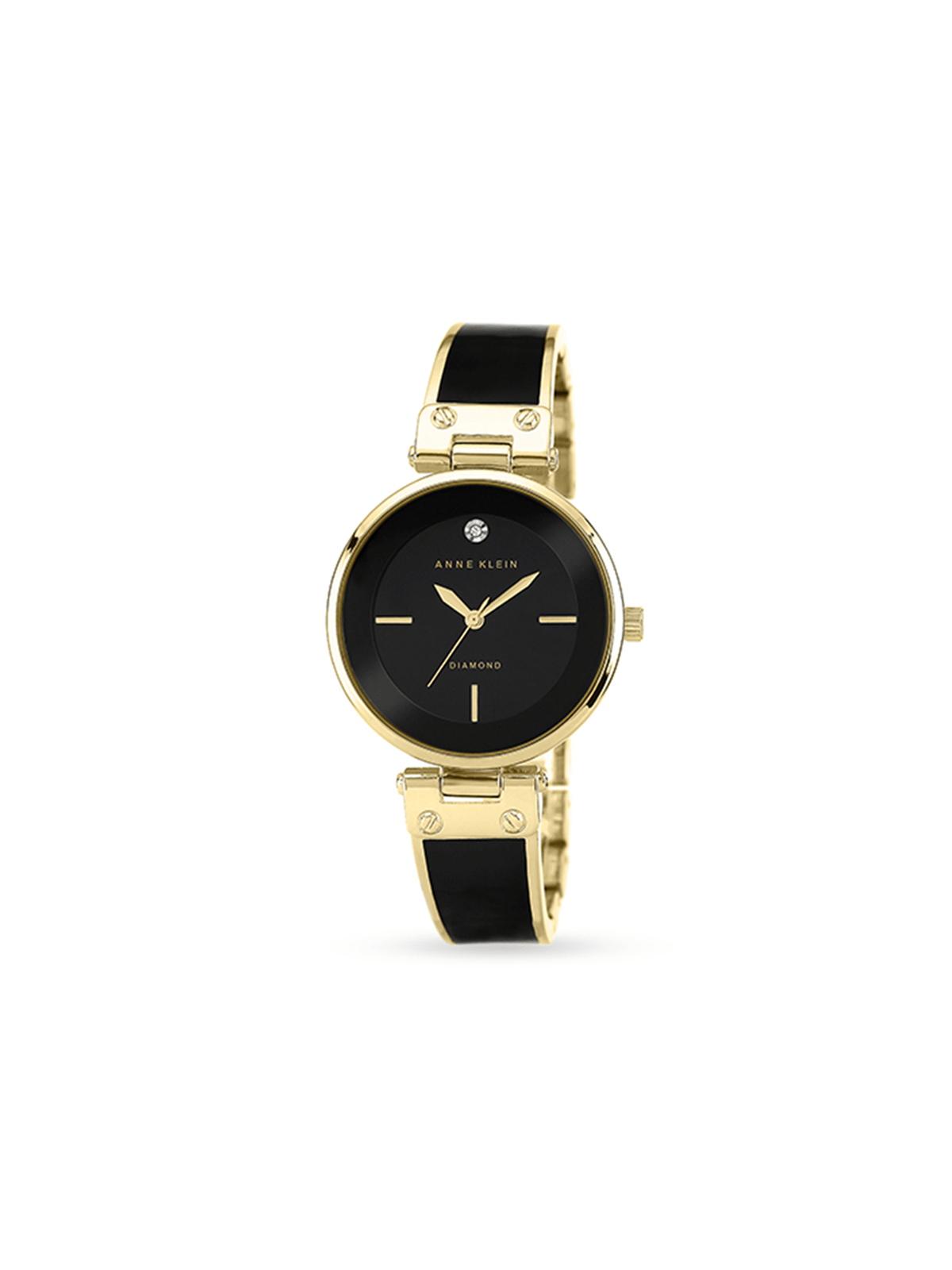 Anne Klein Ladies Genuine Diamond Accented Black & Gold Tone 