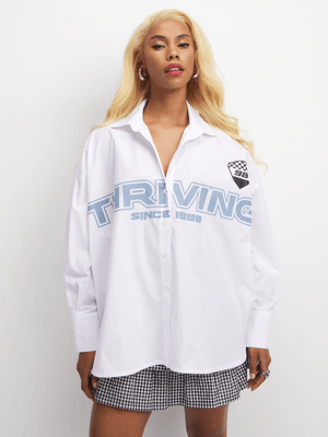The FIX Women's White Oversized Shirt With Print