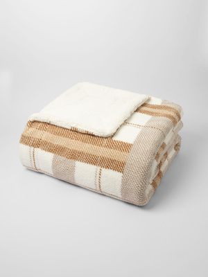 Plaid Pique Sherpa Blanket Naturals 200x220