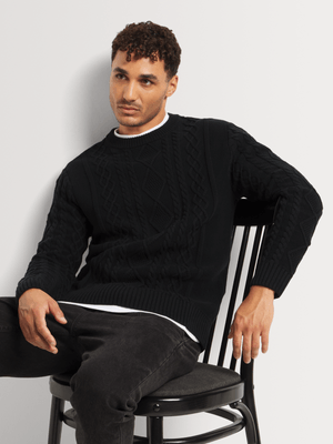 Markham Men's Cable Crew Black Knitwear