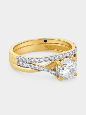 Yellow Gold Moissanite Round Solitaire Infinity Twinset Ring