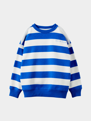 Cotton On Kids White & Blue Boy Sammy Oversize Crew Sweatshirt