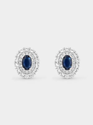 Sterling Silver Oval Regal Blue Stud Earrings