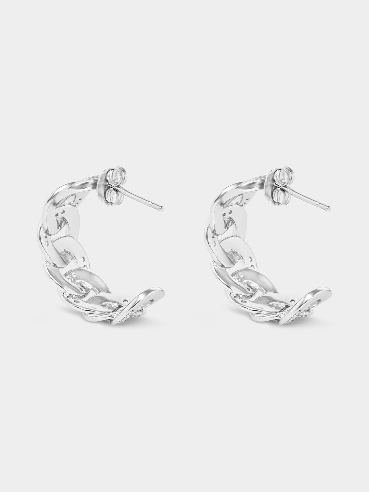 Cheté Sterling Silver Cubic Zirconia Chain Link Half Hoop Earrings | Bash