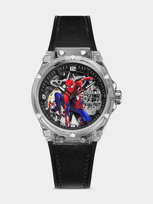 Police Spider-Sense 3D Logo Limited Edition Black Silicone & Canvas Watch
