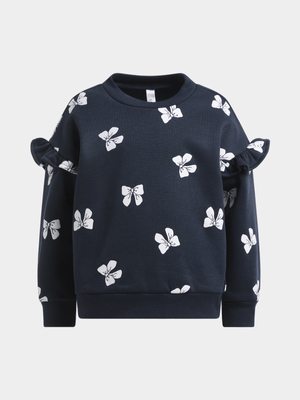 Exact Younger Girl's Navy Bow Print Sweat Top