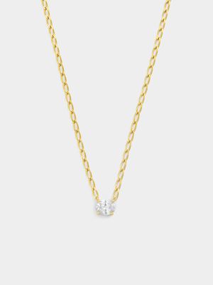 Gold Plated Sterling Silver Cubic Zirconia Oval Solitaire Pendant