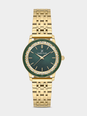 Daniel Klein Gold & Green Plated Green Dial Bracelet Watch