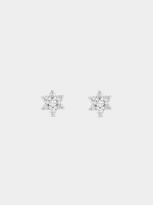 Sterling Silver Lab Grown Diamond Flower Stud Earrings