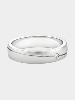 Sterling Silver Lab Grown Diamond Solitaire Diagonal Groove Ring