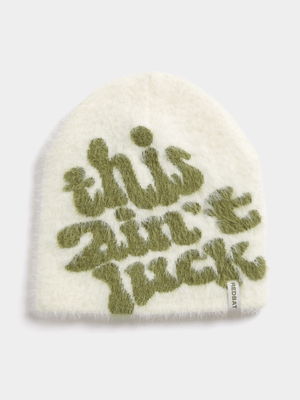 Redbat Unisex Bold Slogan Ecru/Green Beanie