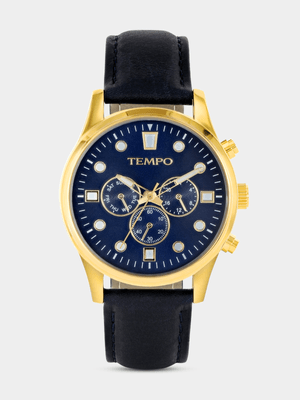 Tempo Gold Plated Navy Dial Navy Leather Watch