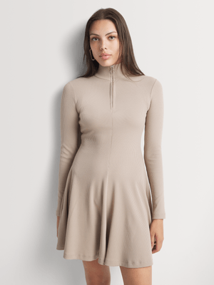 Y&G Rib Zip Neck Fit & Flare Dress