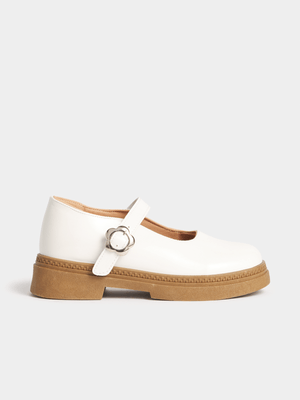 Jet Older Girls White Mary Jane Shoes