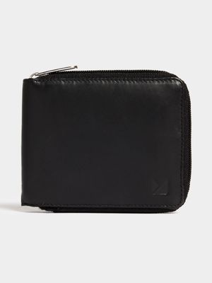 Men's Markham Embossed Zip Around Black Wallet