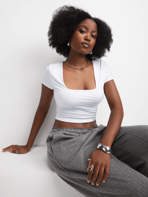 The FIX Women's White Square Neck Top