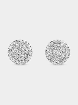 Sterling Silver Cubic Zirconia Pavé Cluster Round Stud Earrings