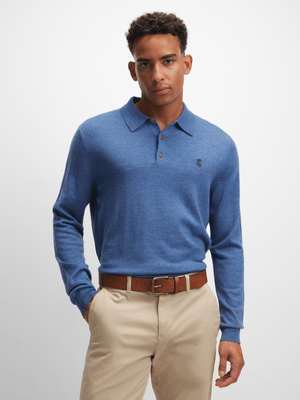 Men's  Pringle Blue Gary L/S Merino Golfer
