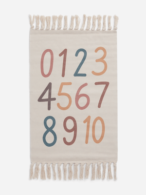 H & S Collection Cream Rug Printed Non Slip
