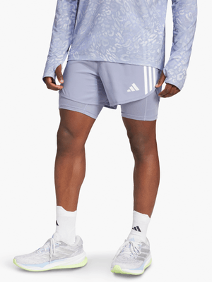 adidas Mens Own The Run 3-Stripes 2-In-1 Silver Violet Shorts