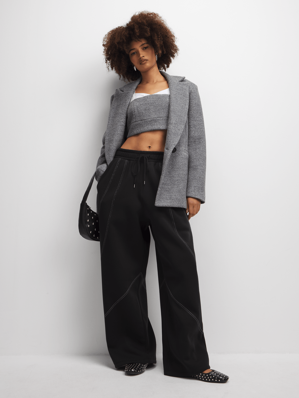 The FIX Women's Black Wide Leg Pant With Contrast Stitching