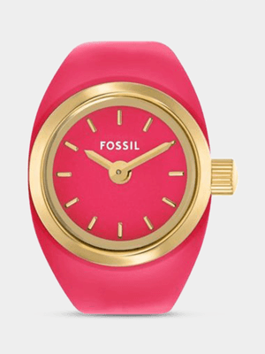 Fossil Pink Enamel Gold Plated Stainless Steel Watch Ring