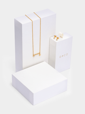 14ct Gold Plated Cubic Zirconia Bar & Star Pendant & Stud Earrings Set