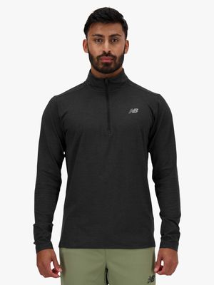 New Balance Mens 1/4 Zip Space Dye Black Top
