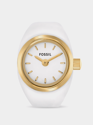 Fossil White Enamel Gold Plated Stainless Steel Watch Ring