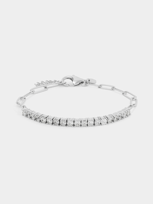 Sterling Silver Cubic Zirconia Paperclip Tennis Bracelet