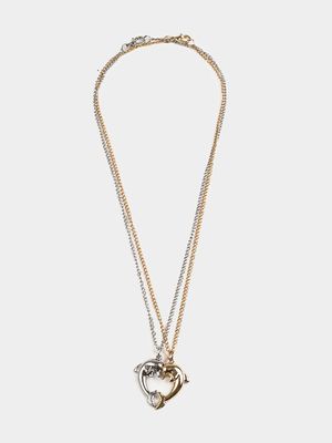 Girl's Gold & Silver Dolphin Best Friends Necklace Set