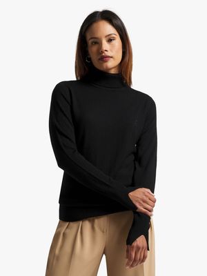 Women's Pringle Black Brielle Merino Polo Neck Jersey