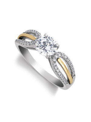 Yellow Gold & Sterling Silver Cubic Zirconia Twisted Bow Ring