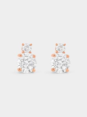Rose Plated Sterling Silver Cubic Zirconia Two-Stone Stud Earrings