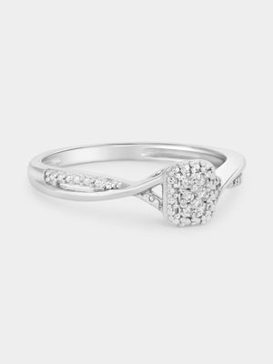 Sterling Silver Lab Grown Diamond Emerald Halo Twist Ring