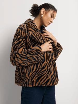 Animal Print Short Faux Fur Coat