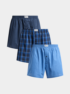 Relay Jeans Men's 3 Pack Woven Blue Boxers