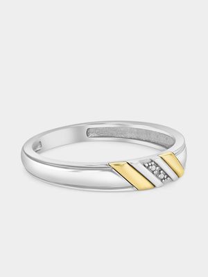 Yellow Gold & Sterling Silver Diamond Diagonal Stripes Ring