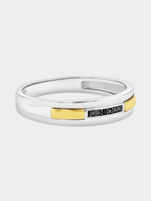Yellow Gold & Sterling Silver Black Diamond Horizontal Channel Ring