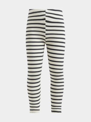 Exact Younger Girl's White & Black Striped Leggings