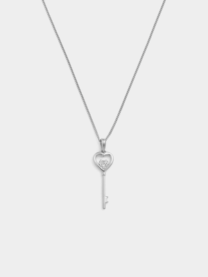 Sterling Silver Lab Grown Diamond Heart Key Pendant