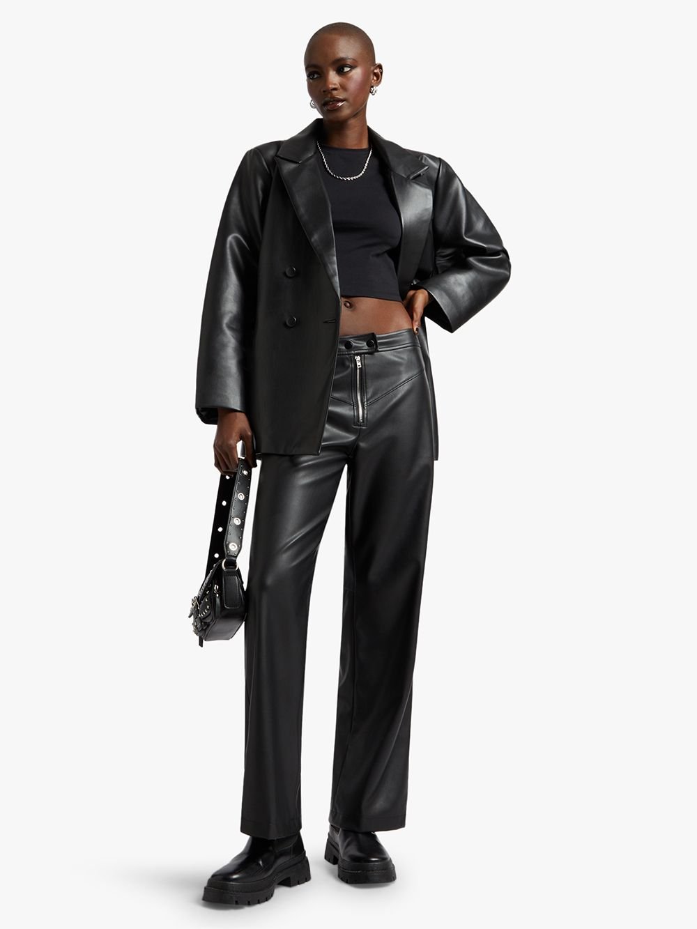 Y&G Pleather Biker Wide Leg Flare Pants - Bash.com