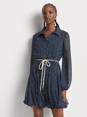 Chiffon Flared Hem Shirt Dress